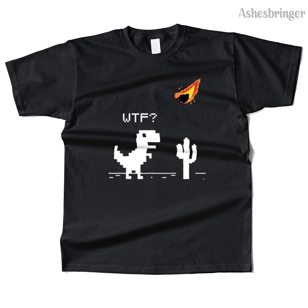 Mens Cotton WTF??? 8 Bit Graphic Funny T-REX T Shirt Street Casual Style Tee for Men and Women