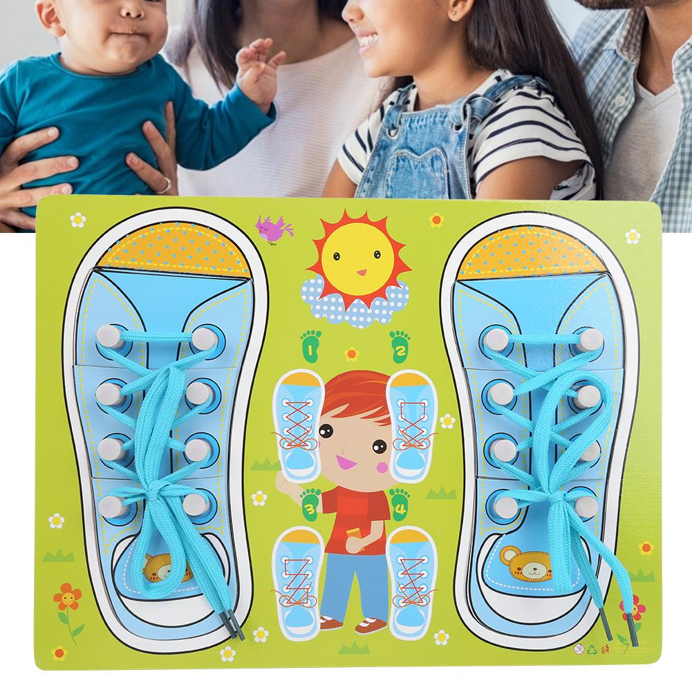 Learning To Tie Shoes Toy Wooden Dress Learning Baby Educational Toy Infant GiftBlue Green
