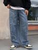Men's Retro Letter Print Wide Leg Jeans - Artistic High Street Style