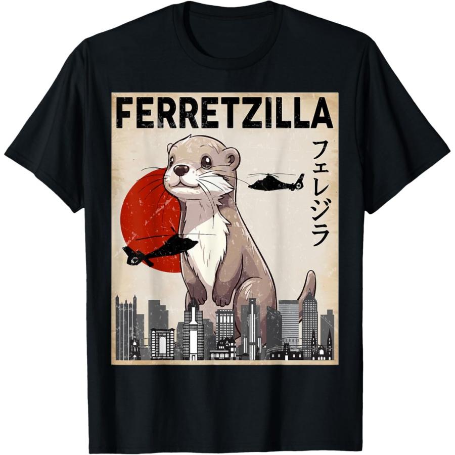 

Ferretzilla Ferret Japanese Vintage Gifts For Men Women Kid T-Shirt XXXXXL чёрный