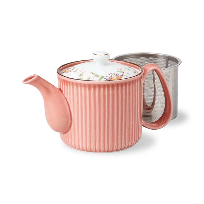 This lightweight teapot features a hand-painted floral lid, a 10cm diameter, and a 470ml capacity in a lovely pink. It includes a super-fine