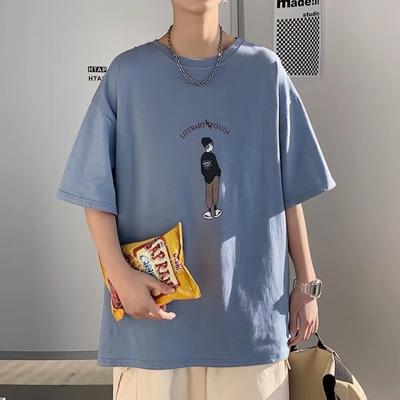 Men Short Sleeve T-Shirts Letter Graphic Print Half Sleeve Tshirts Pullover T-shirt Casual Tee Man Korean Casual Round Neck Retro Tops For