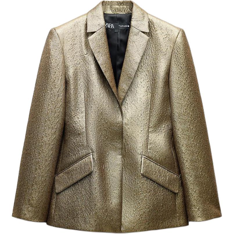 

Zara Metallic Versatile Long Sleeve Blazer Women blazers Gold 09291304-35 M