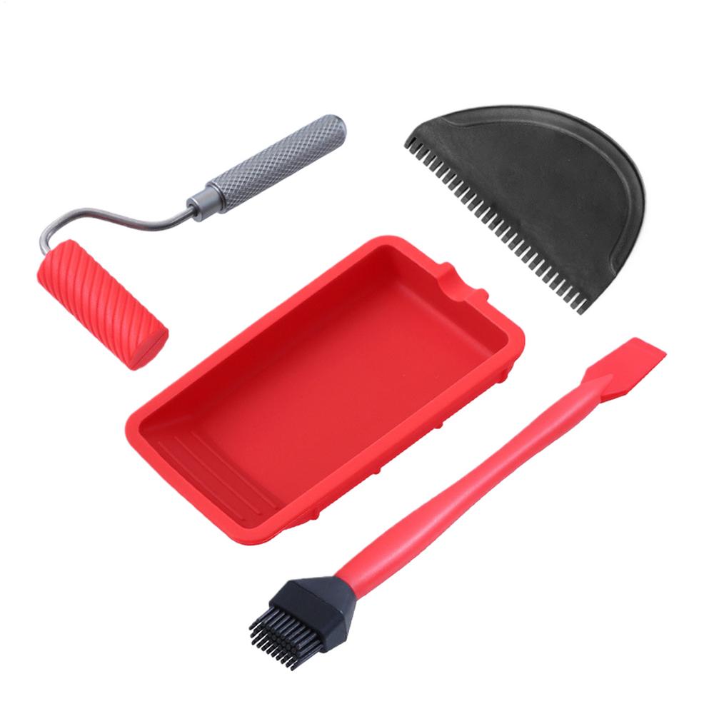 4pcs/set Wood Glue Spreader Handheld Glue Roller With Tray Portable Hand Tool Include Brush And Spreader Woodworking Gluing Kit