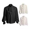 Men Performance Shirt Ruffle Turn-down Collar Long Sleeves Solid Color Lantern Sleeves