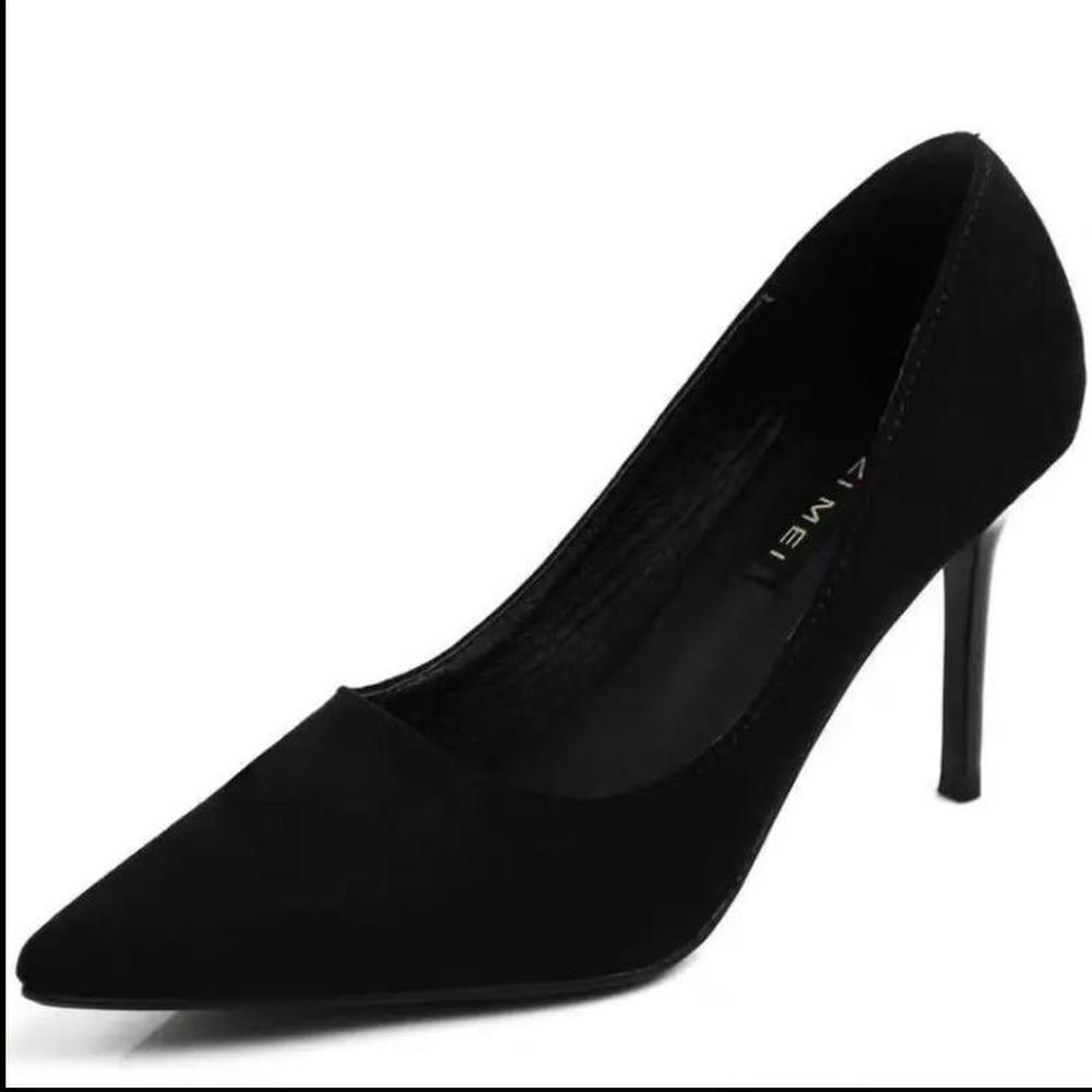New Suede High Heels Women Stiletto Pump Single Shoes Professional Ol Work Shoes Black Pointed Toe Sexy Party Black Wedding Shoe