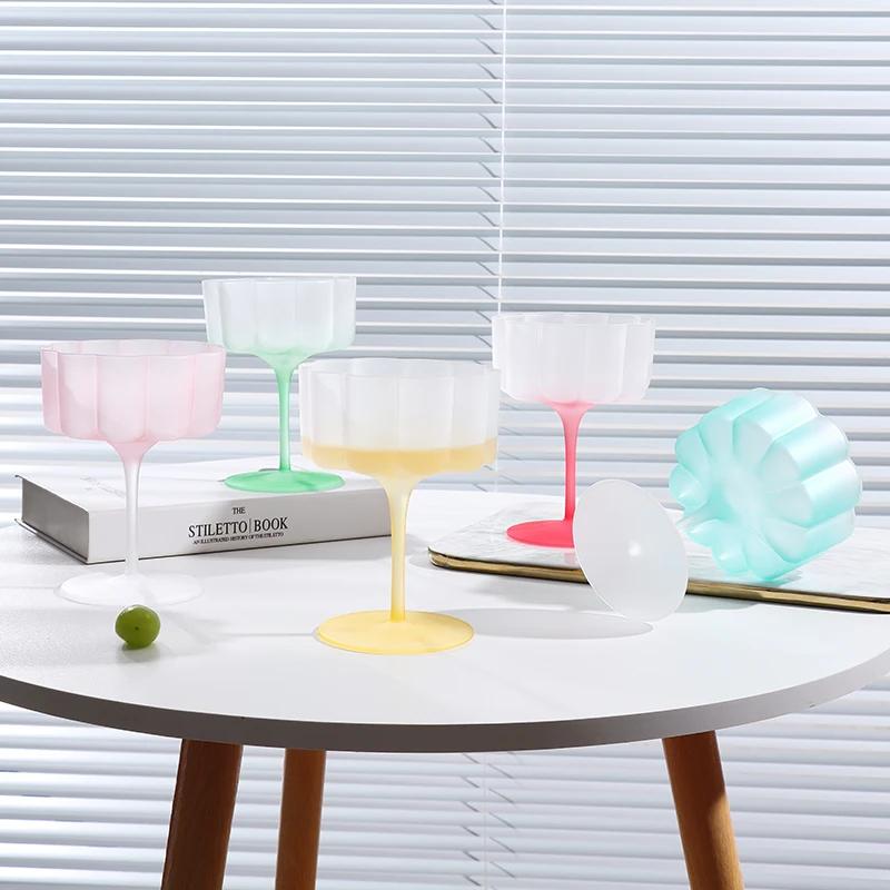Colorful Frosted Glass Cocktail Mug Masked Candy Goblet Home Petal Lace Macaron Ice Cream Cup Holiday Party Barware