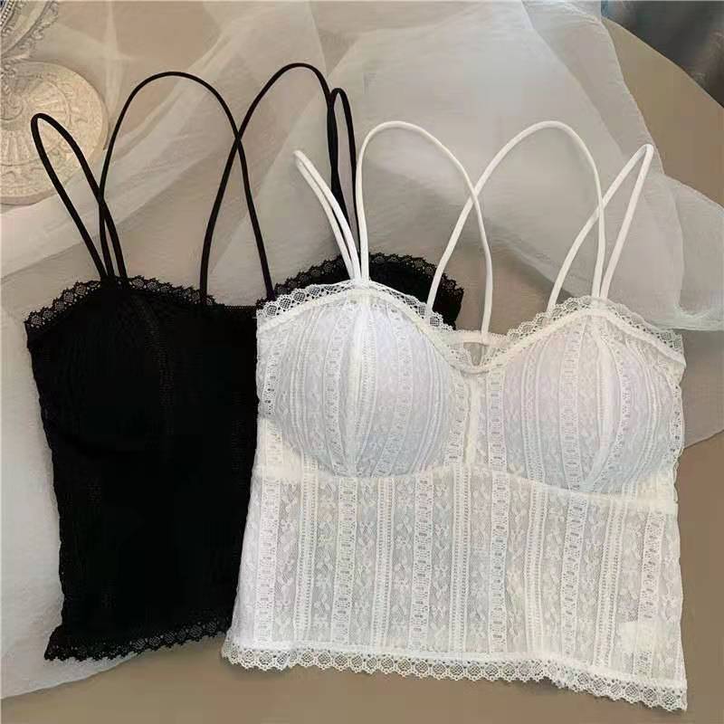 Tank Top Lace Crop Tops Women Summer Camis Backless Camisole Double Straps Tube Female Sleeveless Cropped Vest