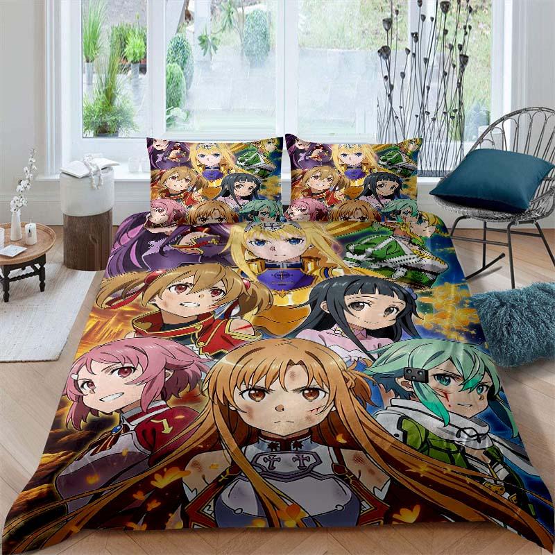 3D Printed Sword Art Online Bedding Set, Three-Piece Set, Includes Printed Duvet Cover and Pillowcases, Adult Size65