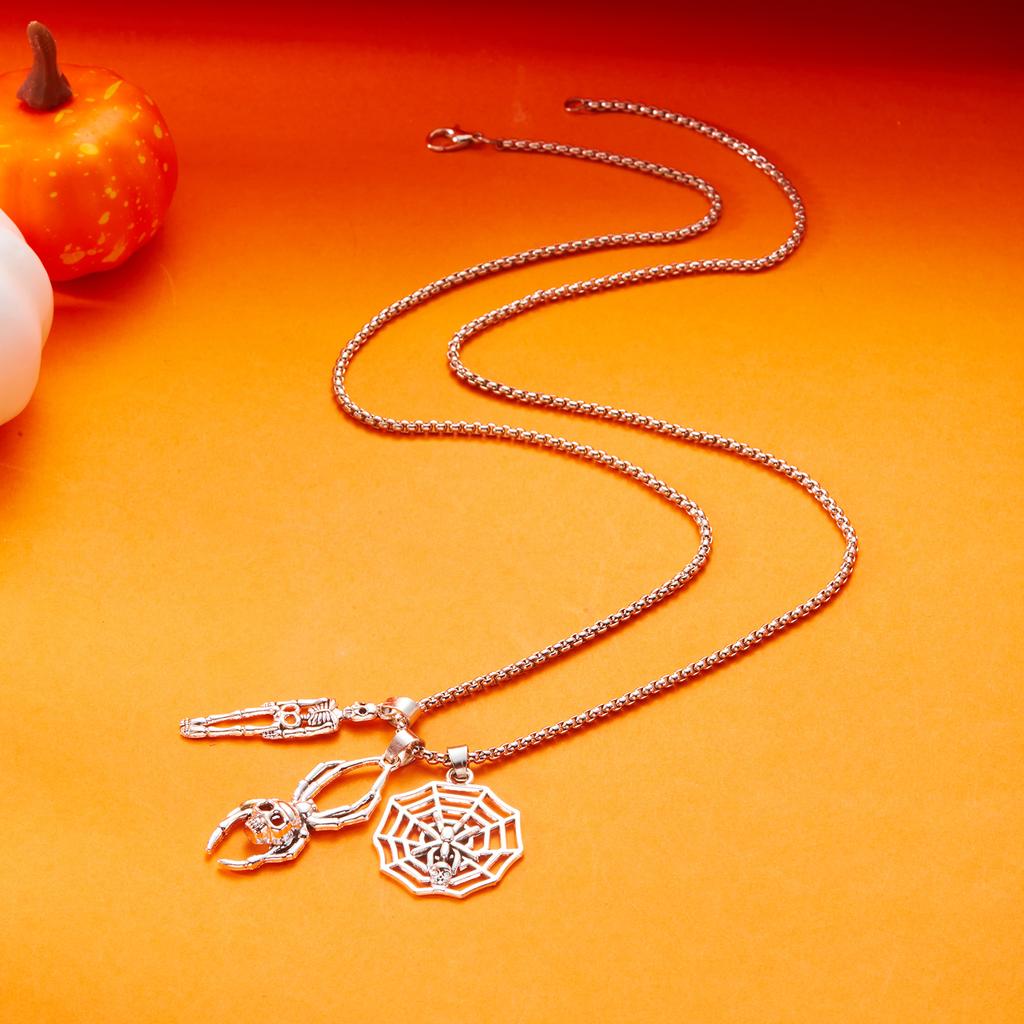 Vintage Charme Skelett Spinnennetz Halskette Herren Damen Goth Punk Totenkopf Geist Hand Anhänger Kette Halskette Halloween Schmuck Geschenk