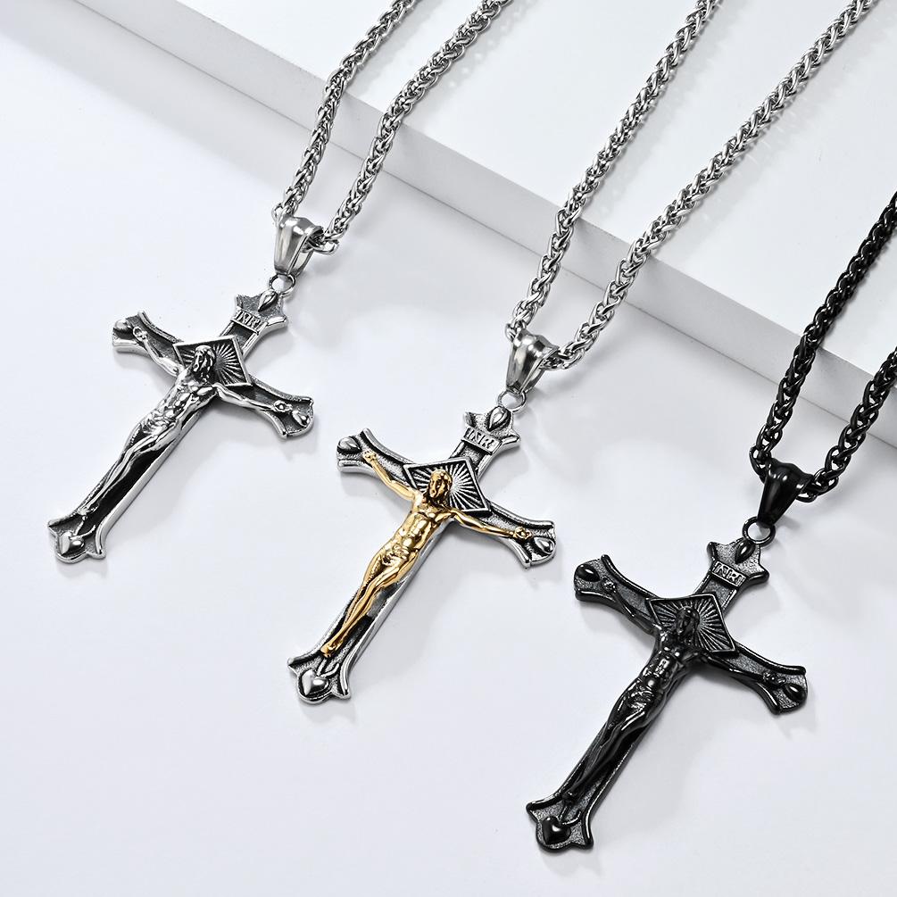 American Artistic Retro Stainless Steel Cross Shelf Necklace Men's Fashion Pendants & Charms for Sweater Chain Pendant Ornament