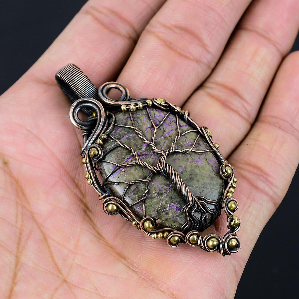 Tree Of Life Purpurite Gemstone Pure Copper Wire Wrapped Handmade Pendant Jewelry