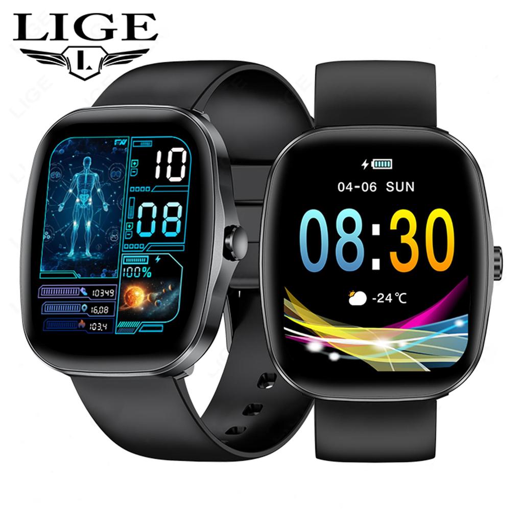 LIGE Smartwatch 1.53-inch AMOLED HD Screen Bluetooth Call Sport Watch Heart Rate IP68 Waterproof Smart Watch for Men
