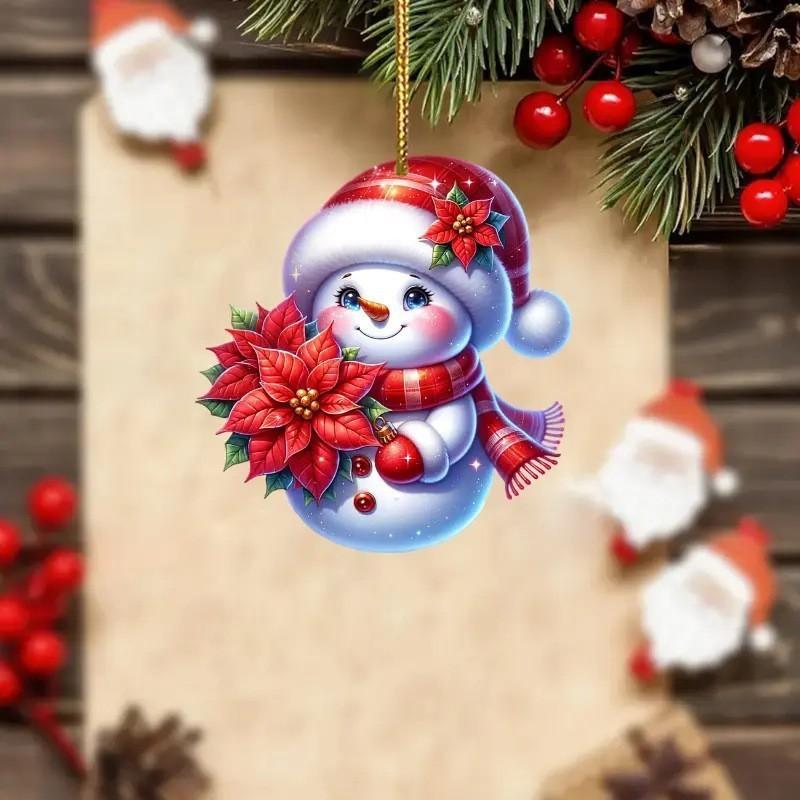Cute Snowman Christmas Pattern Acrylic Pendant For Family Decoration Holiday