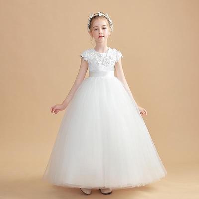 Princess Flower Girl Dress Satin/Tulle Wedding Festivity Celebration Birthday Party Evening-Gown Choir Ceremony Banquet Prom