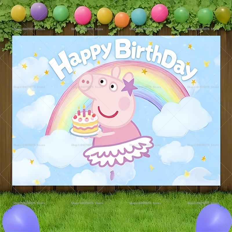 Happy Birthday Peppa Pig Image Backgrounds, Suitable For Boys And Girls Parties, Parties And Birthday Celebration Banners.