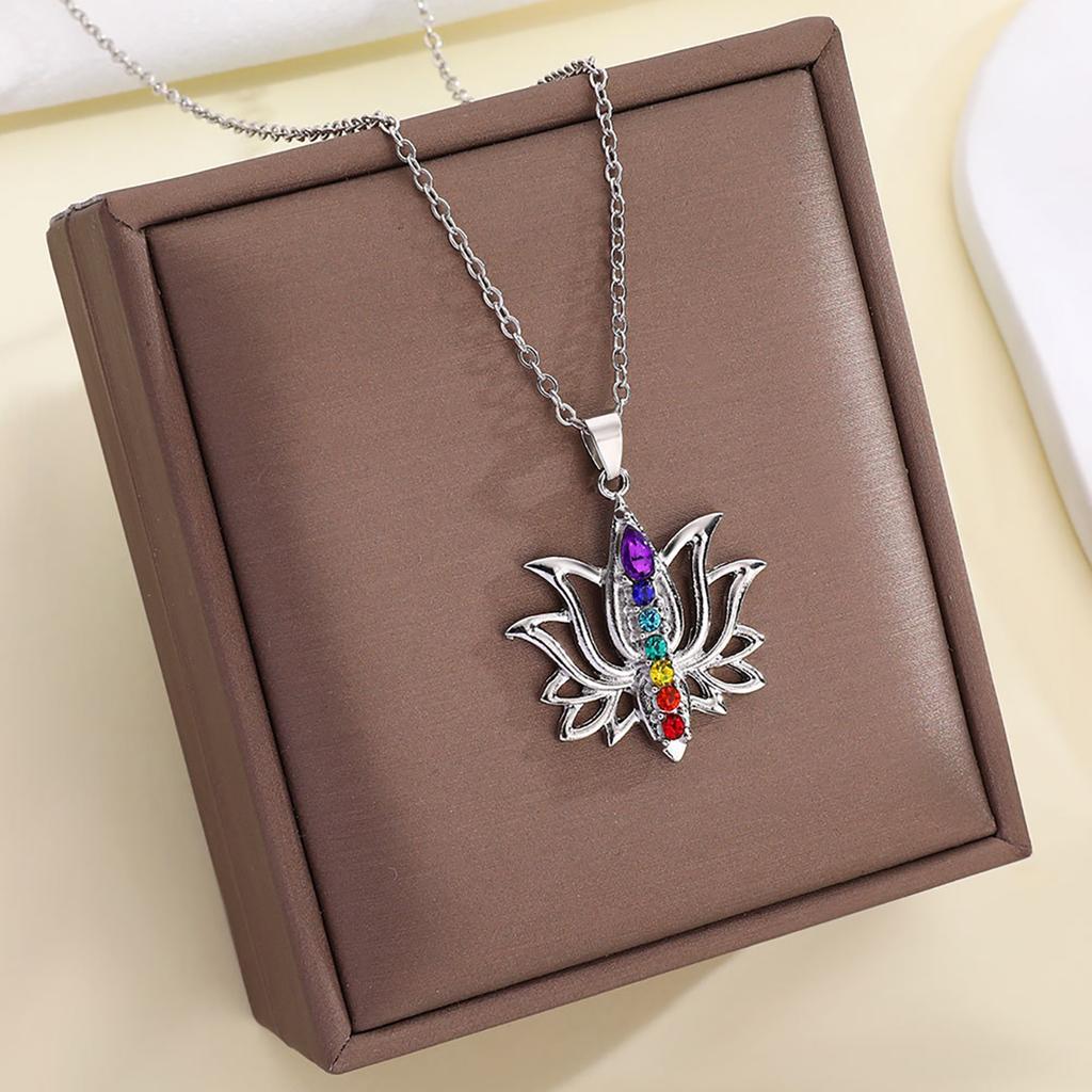 FTCY 7 Chakras Necklaces for Women Elegant Flower Yoga Energy Necklace Exquisite Charms Women's Pendant Gift
