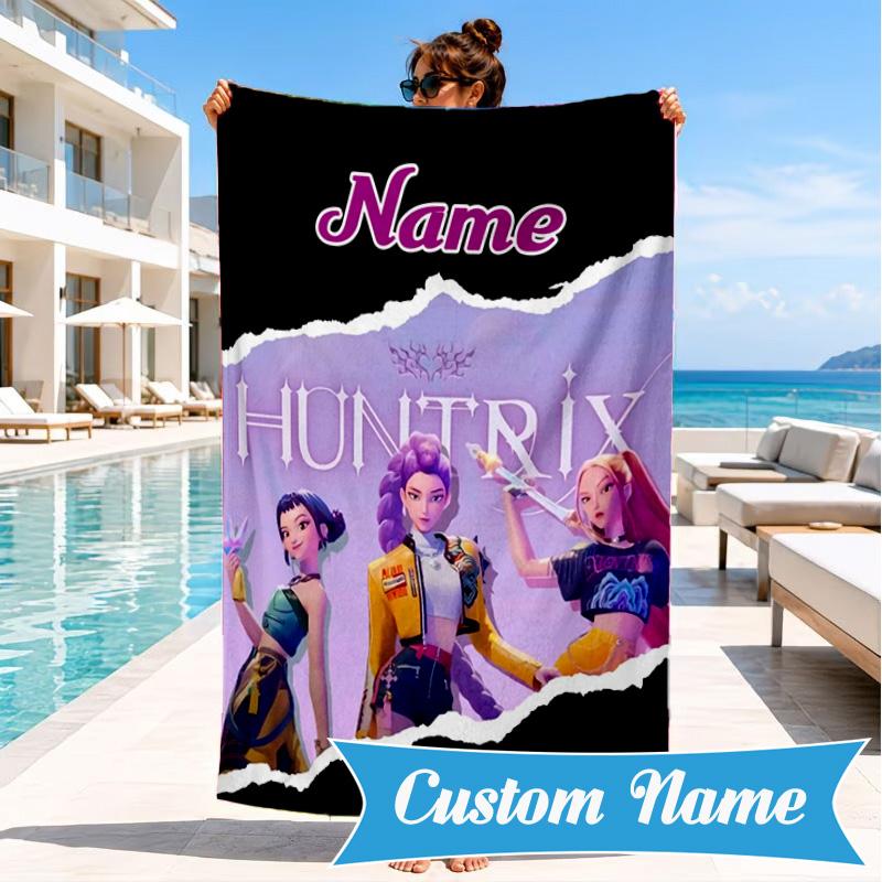 Custom Name Powerful KPop Fashion Beach Towel Microfiber Beach Towel, Lightweight and Quick-Dry, for Summer Travel, Swimming Pool Gift