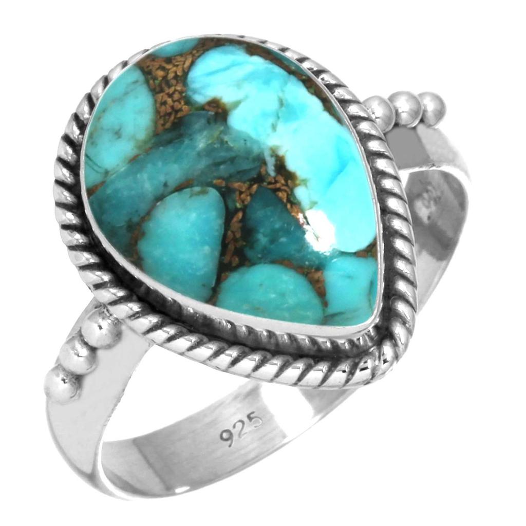 925 Sterling Silver Ring Women Gemstone Handmade Jewelry Thanksgiving Gift Blue Green Purple Copper Turquoise Pearl Lapis Mother Of Pearl Statement