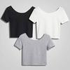 Ladies Short Sleeve O Neck T-shirt Sexy Tops Summer Basic Simple Stretch Solid Color Tee Shirts