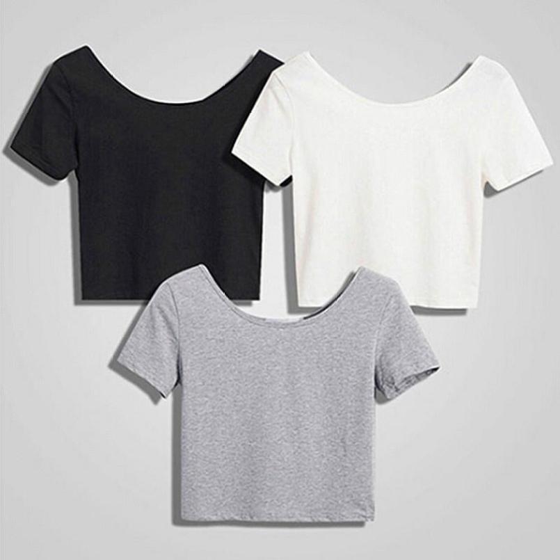 Ladies Short Sleeve O Neck T-shirt Sexy Tops Summer Basic Simple Stretch Solid Color Tee Shirts