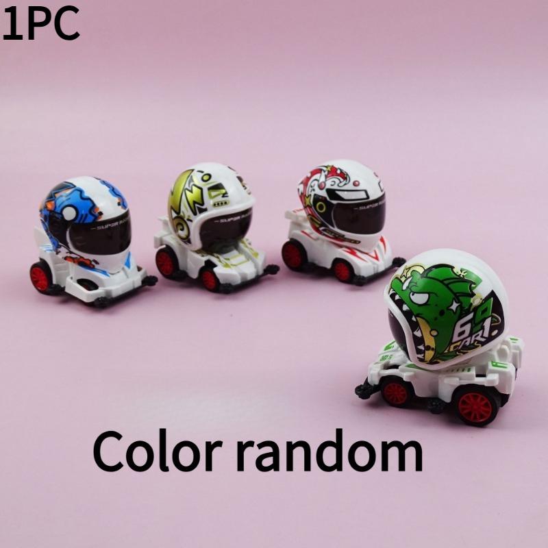 1PC Children's Small Toys Cartoon Solid Color Colorful Four-wheel Drive Pull-back Racing Helmet Car