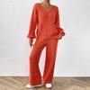 Women's  Casual Fashion Woolen Knitting Set V-Neck Loose Top + Solid Color Wide Leg Straight Pants Sweater Two Piece Set