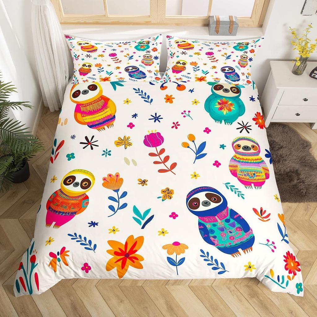 Lieblicher Igel Bettbezug Twin King Hippie Ausgefallen Blume Bettwäsche Set für Kinder Jungen Mädchen Lustiger Tribal Igel Bettdeckenbezug