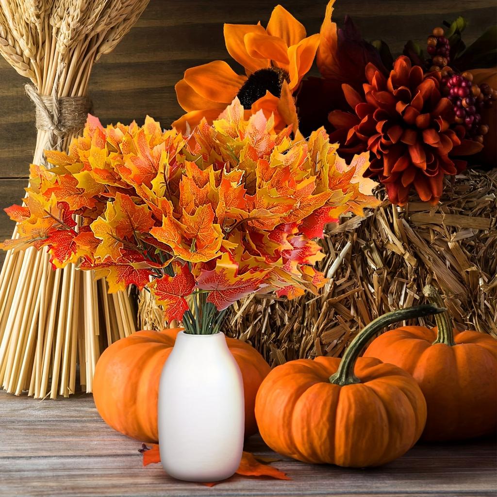 Artificial 7- Maple Leaf Branches for Fall Halloween Table Centerpiece and Home Decor