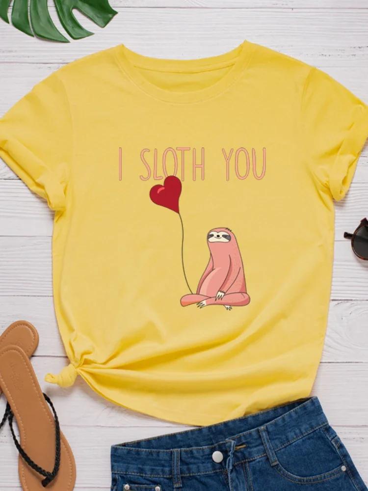 Miluji tě Leniost Srdce Potisk Dámské Tričko Krátký Rukáv O Kulatý Výstřih Volné Dámské Tričko Dámské Tričko Topy Oblečení Camisetas Mujer