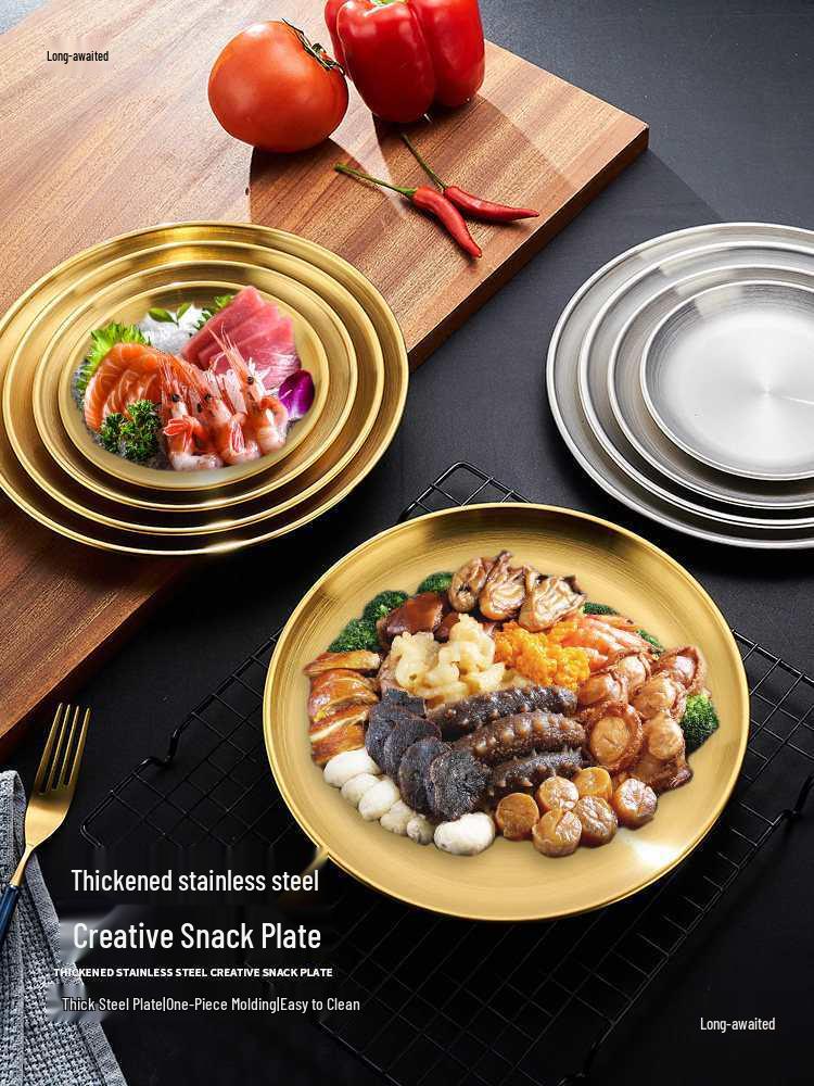 Gold Round 304 Stainless Steel Korean BBQ and Cake Tray