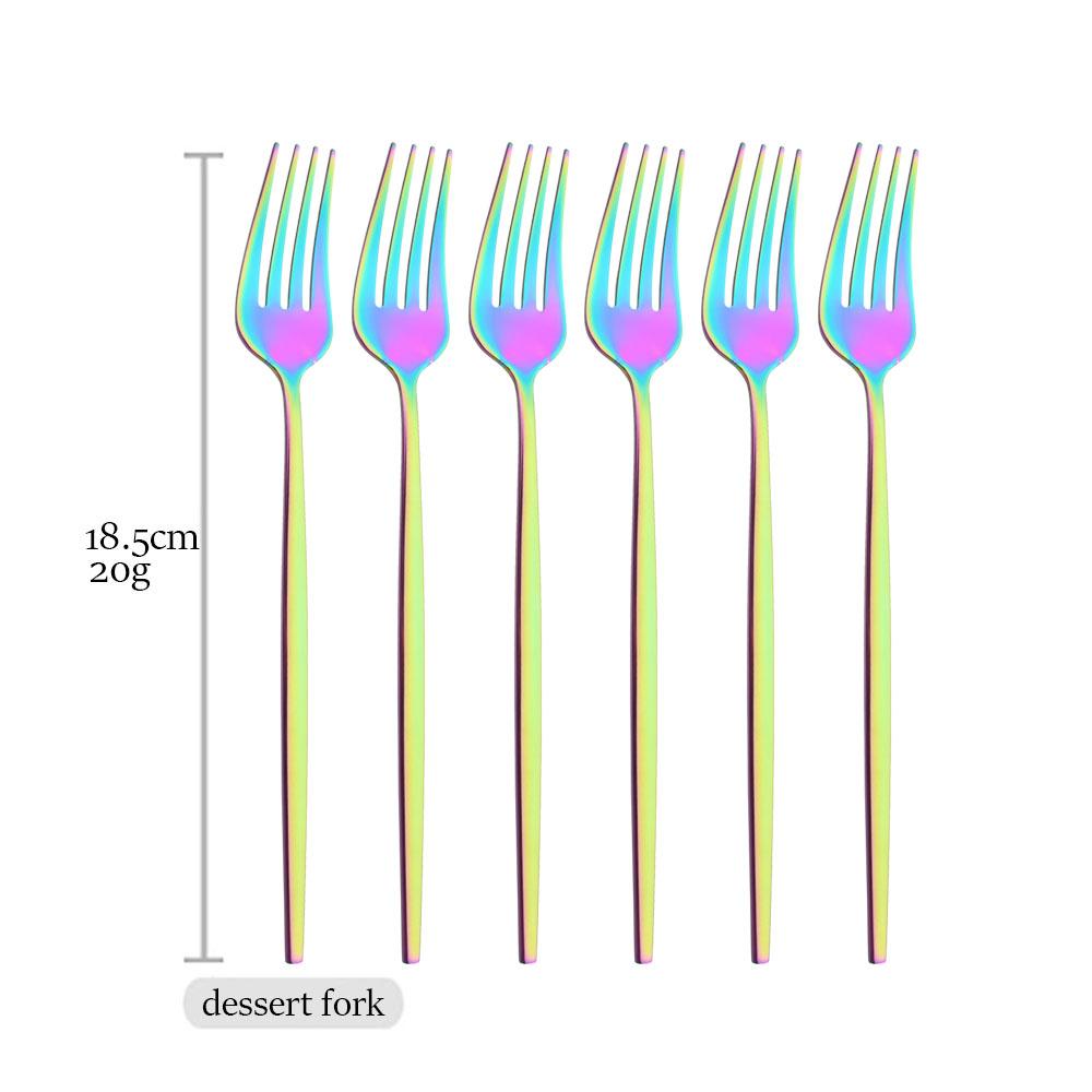 6Pcs Multicolor Cutlery Set Fork Knife Spoon Flatware Stainless Steel Dinnerware Set Long Ice Spoon Kitchen Tableware Set