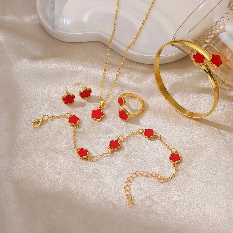 

Горячая Распродажа Набор Украшений Клевер Женский Простой Ожерелье с Подвеской в виде Счастливого Цветка с Эмалью Универсальное Ручное Украшение Серьги