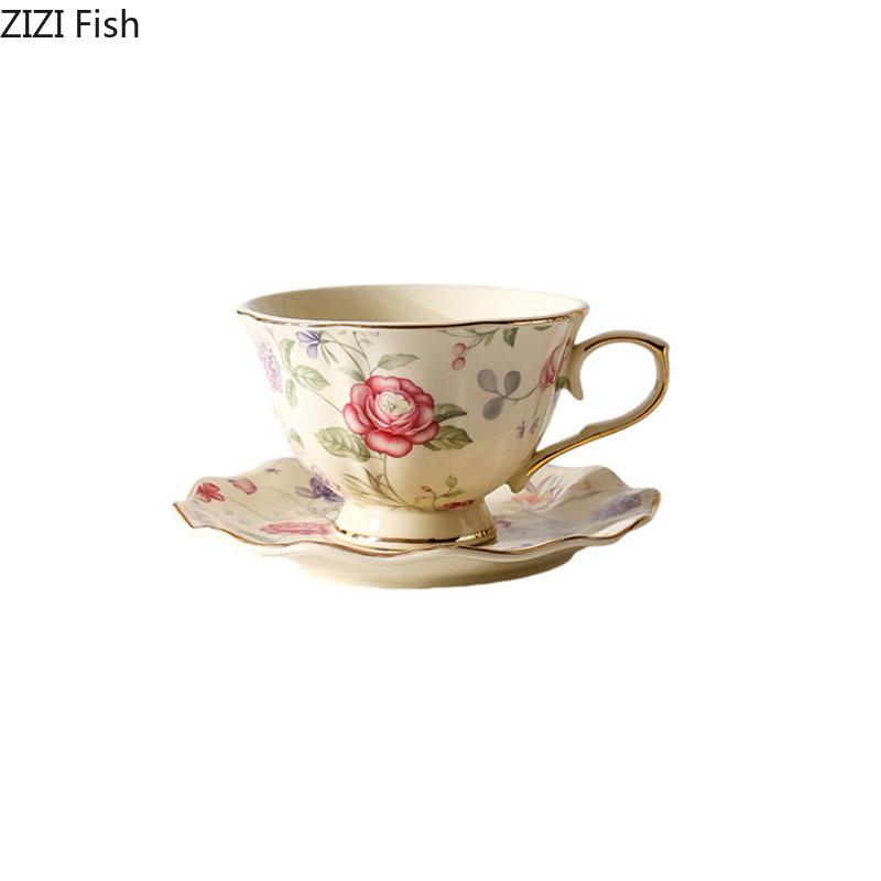Gold-plated Rose Texture Ceramic Cup&saucer Dining Table Coffee Mug Milk Tea Mugs Afternoon Tea Teacup Fruit Juice Container