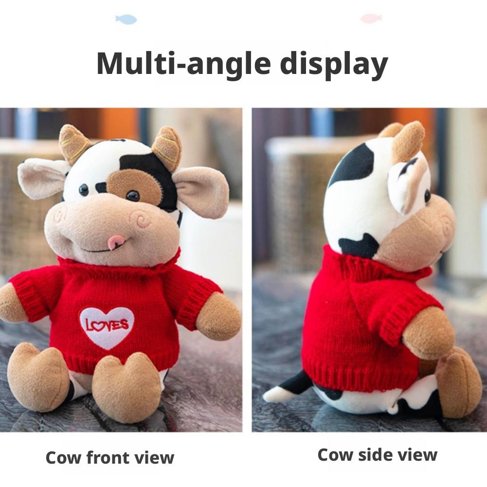 Peluche Mucca del Latte Kawaii Morbido Peluche di Bovino con Maglione Animale Carino Cuscino Decorazione per la Stanza Regalo di Compleanno per Bambini Ragazze