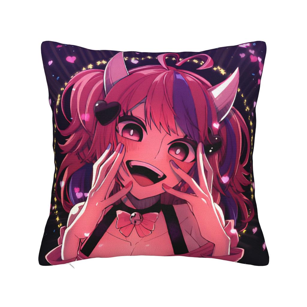 Ironmouse Neon Heart Frame With Devil Square Pillow Case Cute Vtuber Girl Cushion Cover Decor Pillowcover For Home 45X45Cm