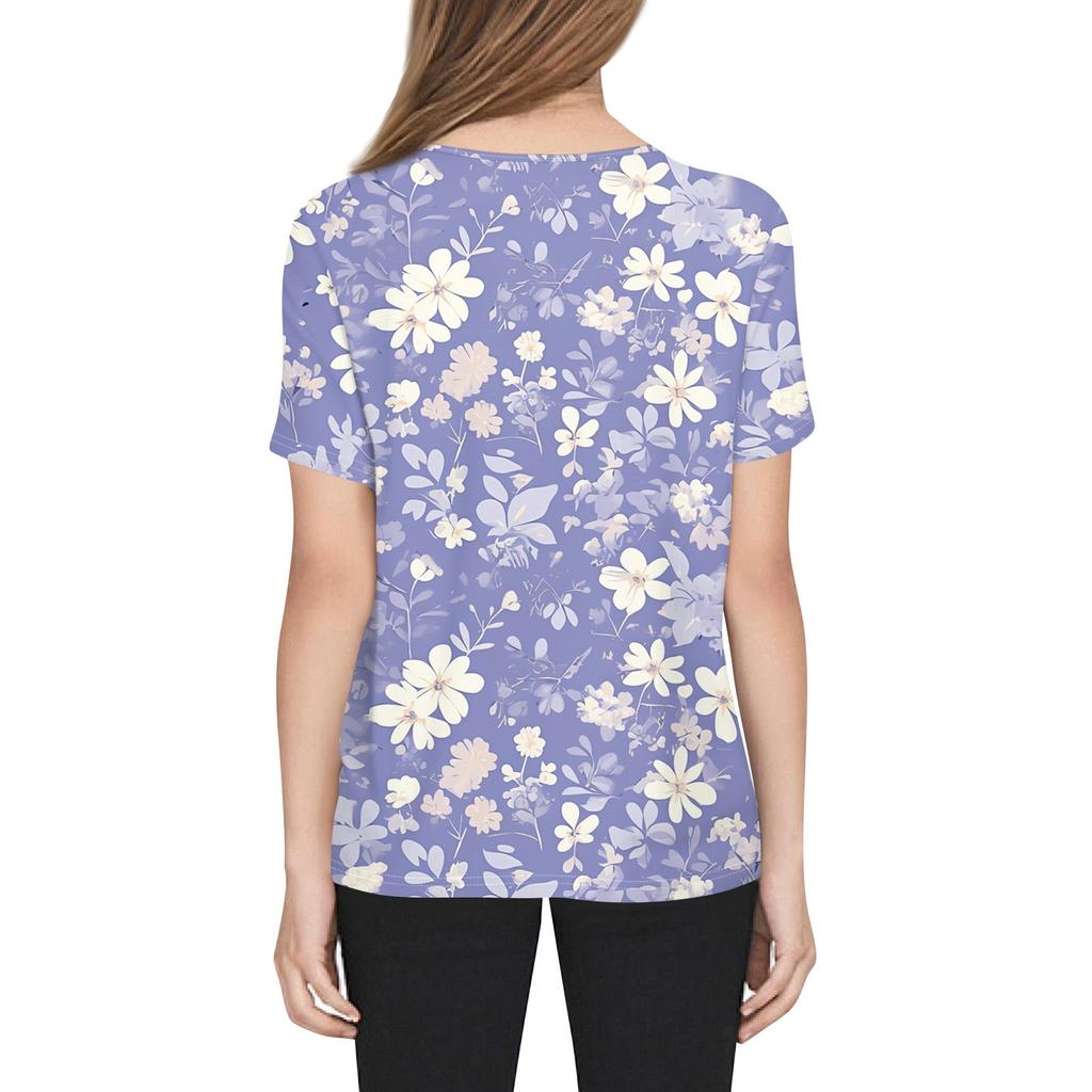 Damen T-Shirt mit Aufdruck und Knopfleiste, kurzärmelig, für den Alltag, Wochenende, modisch, Basic, V-Ausschnitt, normales Oberteil