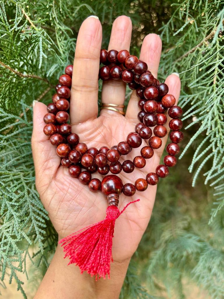 9 mm round 108+1 Bead Indian Origin Red Sandalwood Laal Chandan Japa Mala Rosary Uncolored Untreated Yoga Prayer Healing Meditation