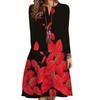 Women's Spring/summer Print Long-sleeved Dress V-neck Loose Swing Long-sleeved Mid-length Dress