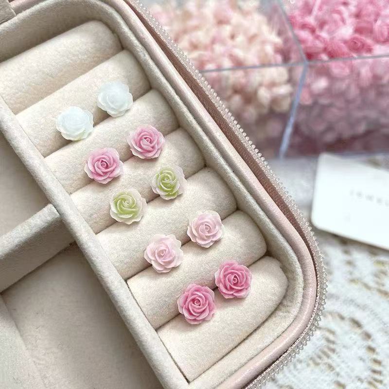 Resin Rose Flower Stud Earrings Simple and Small Design Earrings Fashionable, Fresh and Sweet Versatile Earrings