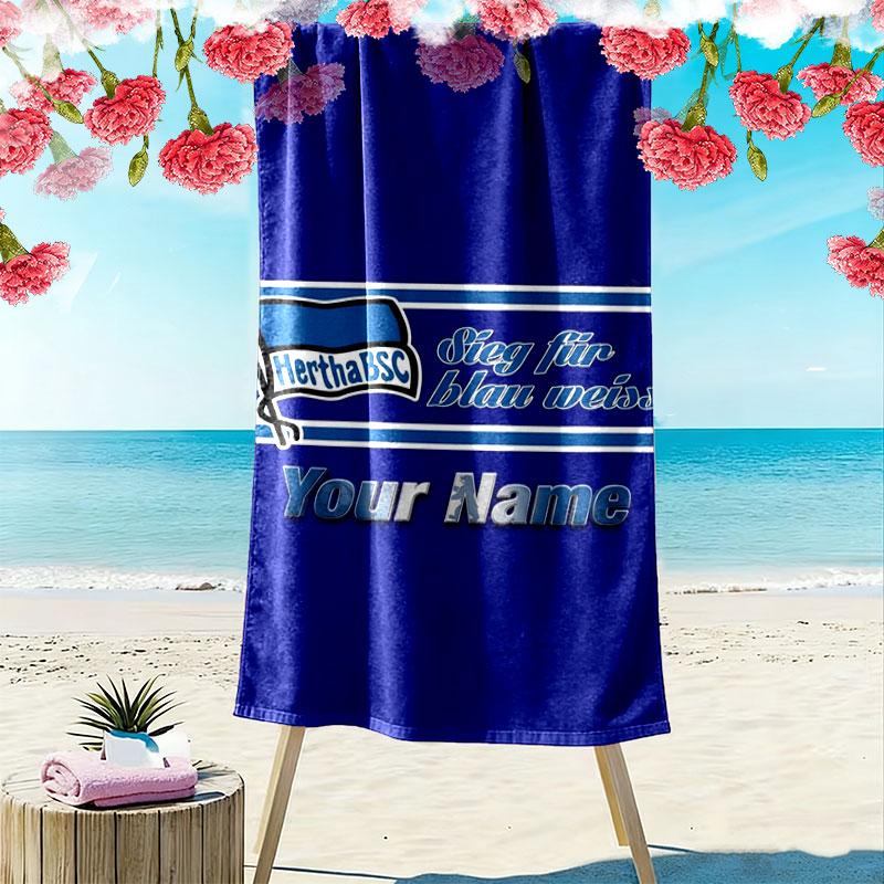 Hertha BSC Custom Name Print Beach Towel, Large Soft Quick Dry Towel for Beach Camping Swimming