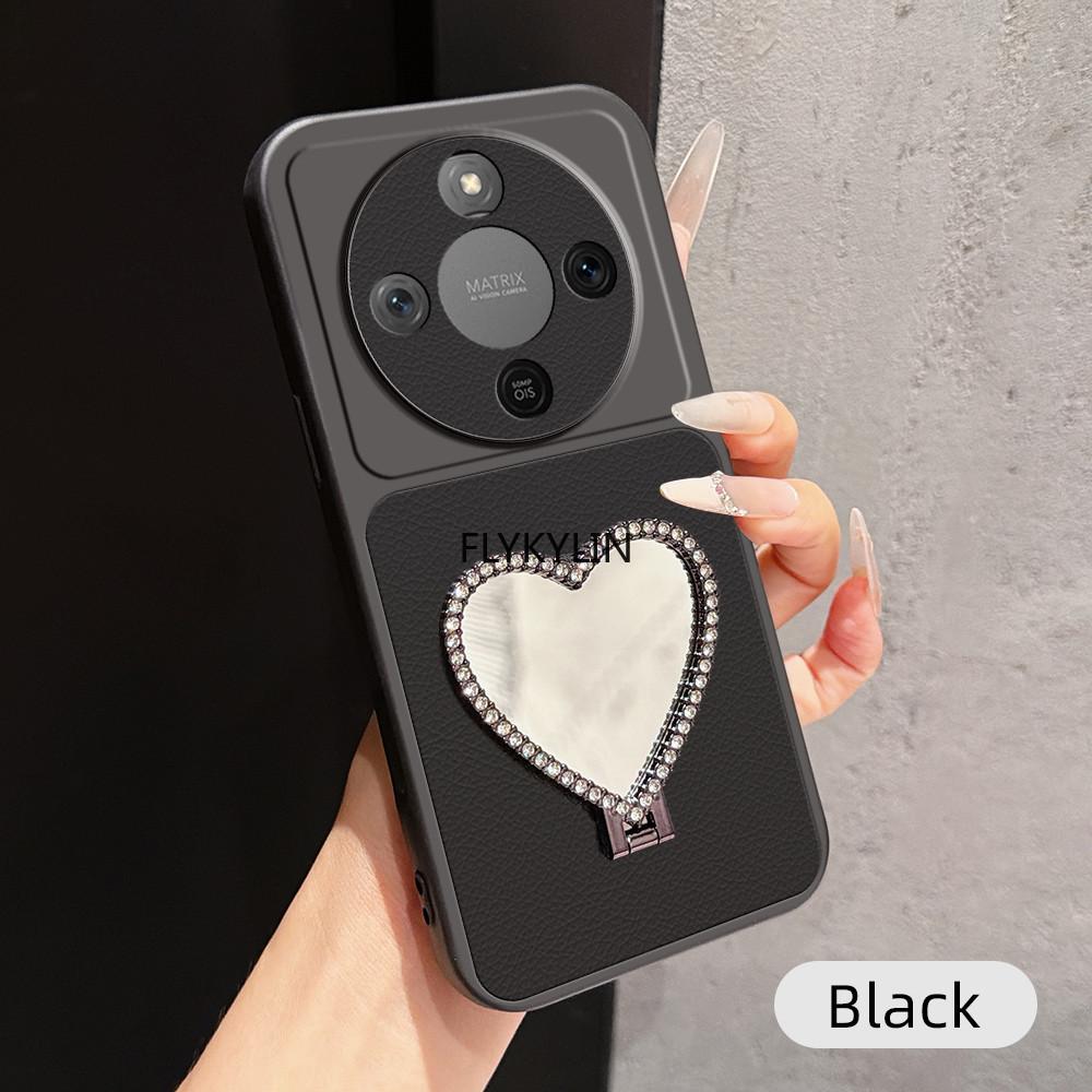 For Honor Magic 8 Lite Heart Mirror Stand Bracket Phone Case For Honor Magic 8 7 6 Pro Lite Candy PU Lambskin Leather Soft Cover