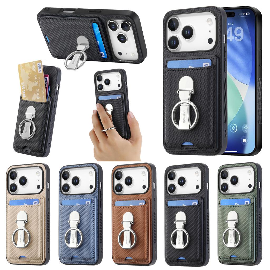 Foldable Ring Holder Vertical Cards Solt Wallet Leather Case For iPhone 17 Pro Max 16 Plus 15 14 13 12 11 17air 16E Bag Cover