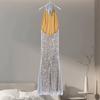 Shiny Sequin Backless Maxi Dress Women Sexy Halter Backless Lace Up Hip Package Mermaid Dresses 2025 Summer Beach Vacation Robes