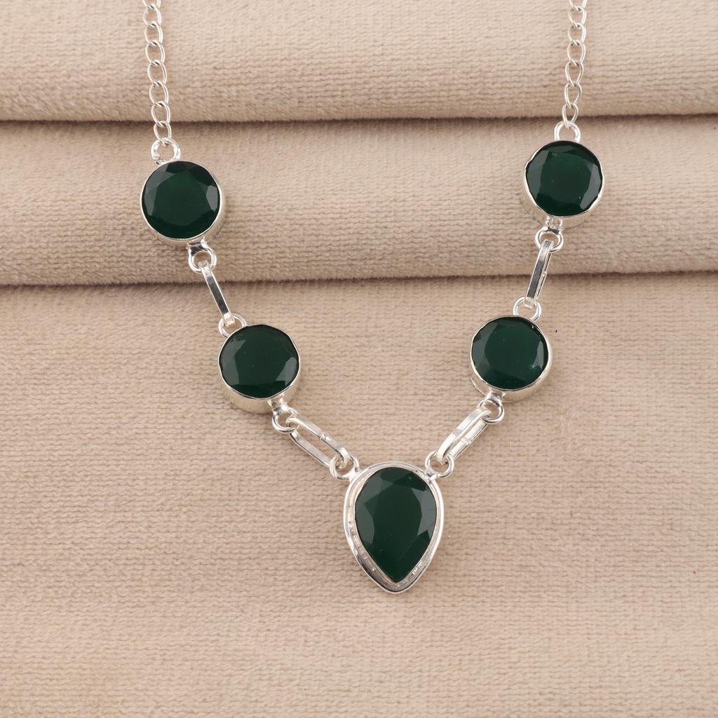 Green Onyx Gemstone 925 Sterling Silver Handmade Jewelry Women Necklace 16-18" For Gift RN-3-18