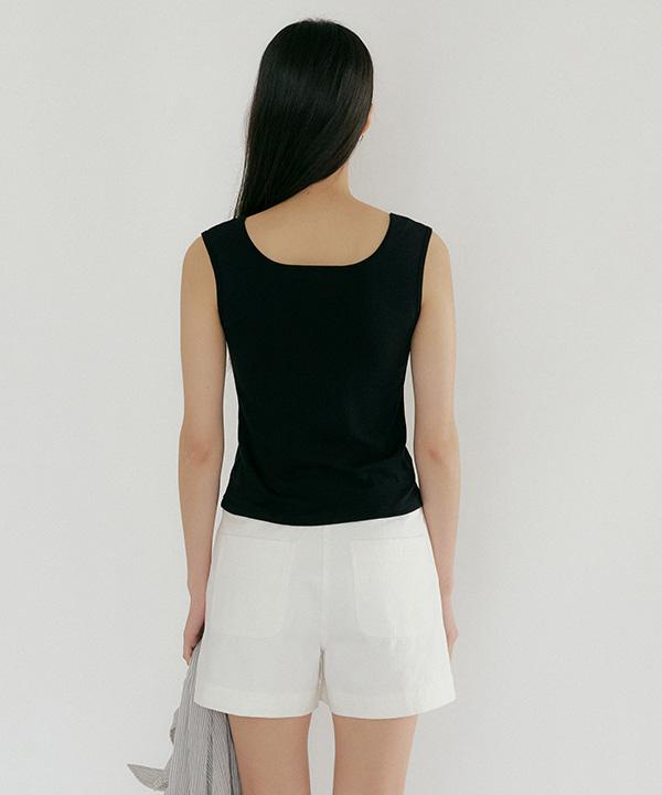 Lingseoul Square Neck Sleeveless Top-Black