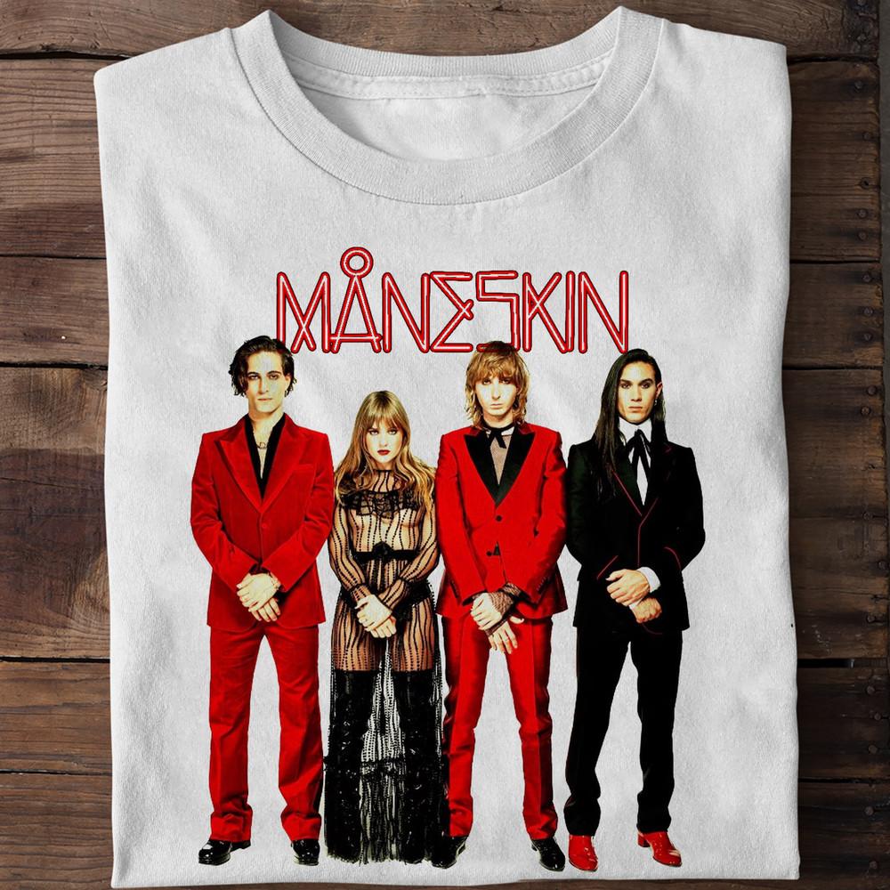 

NEW Popular MANESKIN Short Sleeve Cotton White All Size Shirt AH1257 Unisex T-Shirt S
