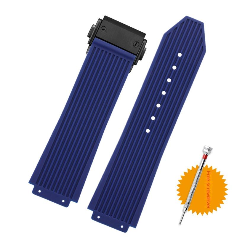 For Hublot BIG BANG Black Blue white Silicone Rubber Strap With men Butterfly Buckle Watchband Accessories 26*19mm Free tools