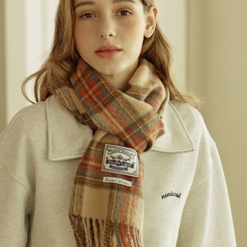 NONLOCAL Holiday Check Blend Muffler - Beige Check