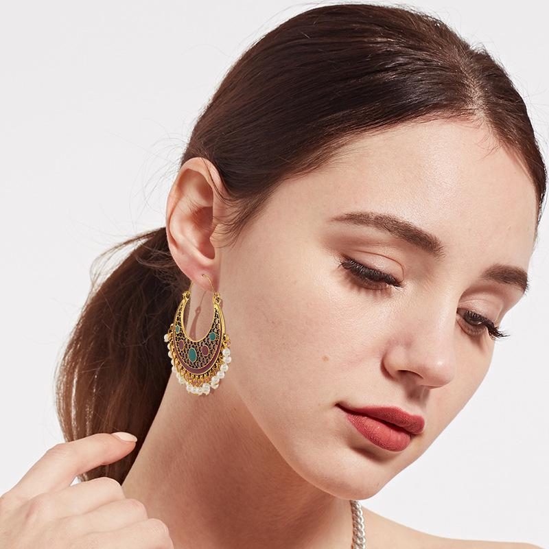 Bohemian Style Multicolor Glass & Rice Bead Statement Earrings